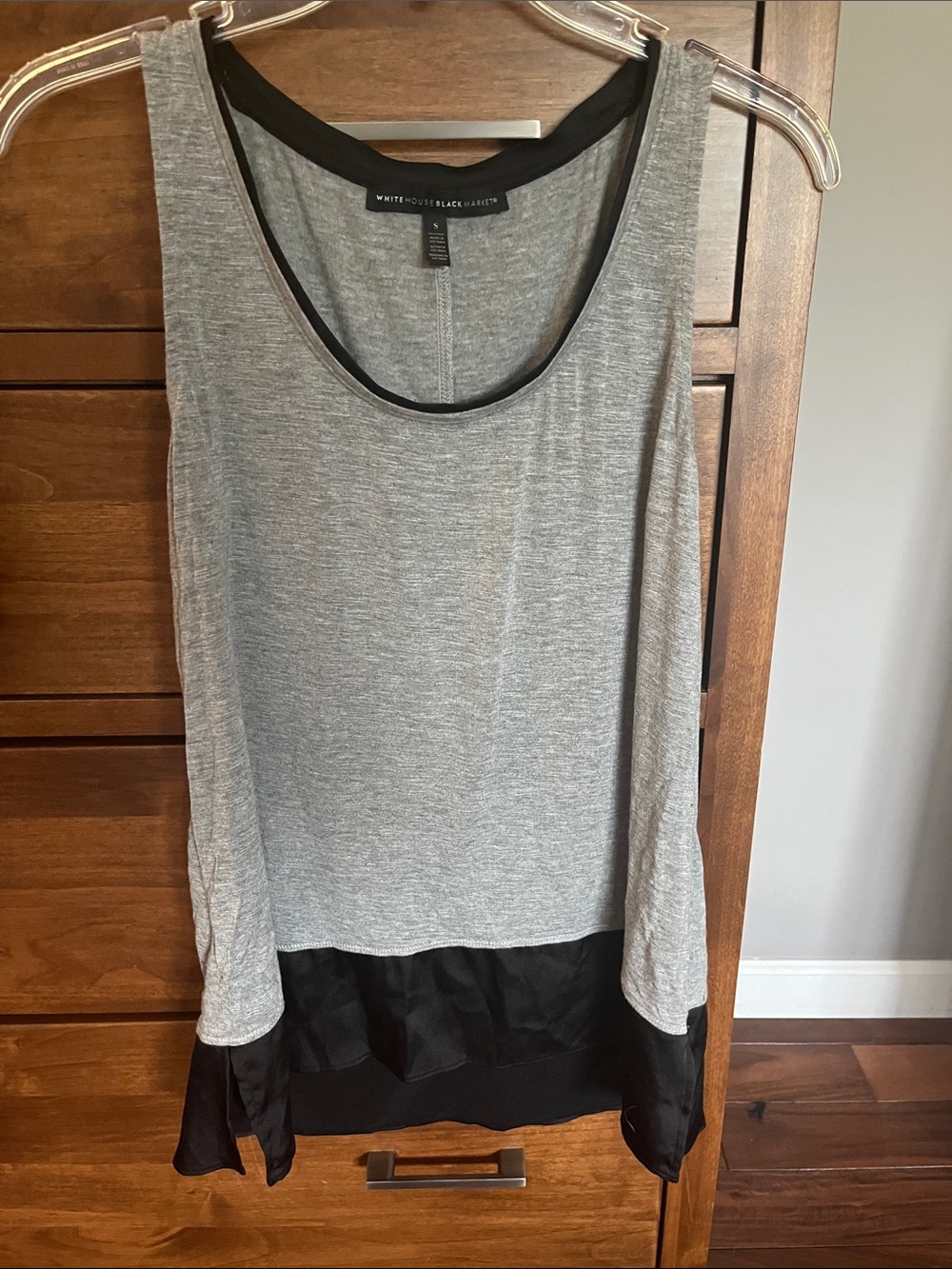 White House Black Market Heather Gray & Black Layered Hem Tank